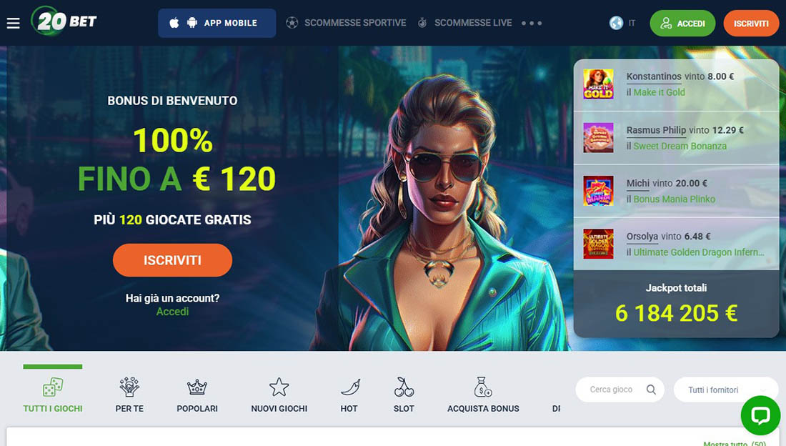 Layout di 20Bet Casino